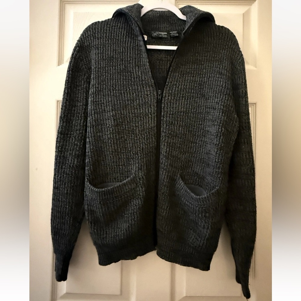 Haband Men's Charcoal Full-Zip Hooded Knit Sweater